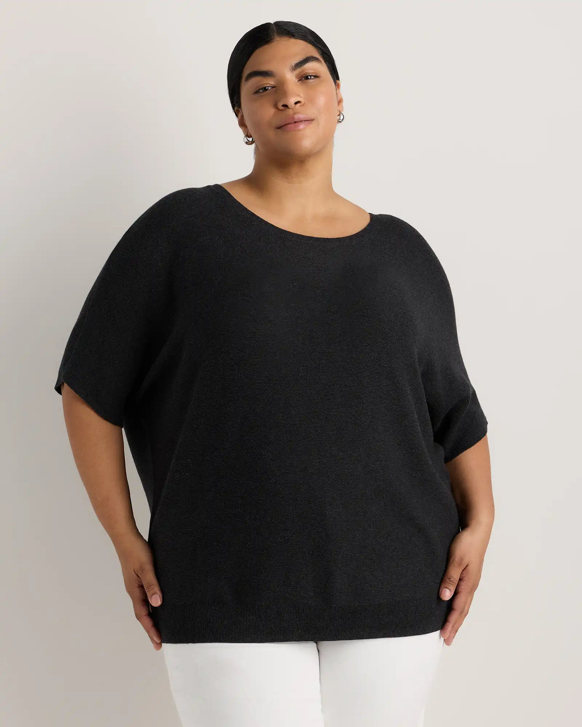Lightweight Cotton Cashmere Link-Stitch Dolman Sweater