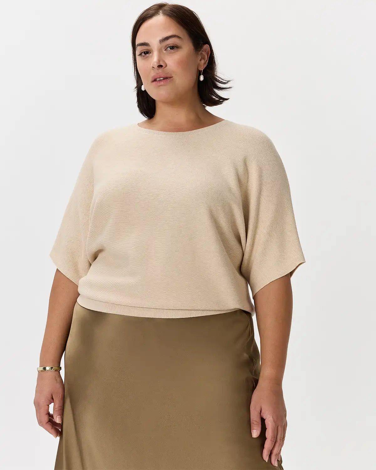 Lightweight Cotton Cashmere Link-Stitch Dolman Sweater