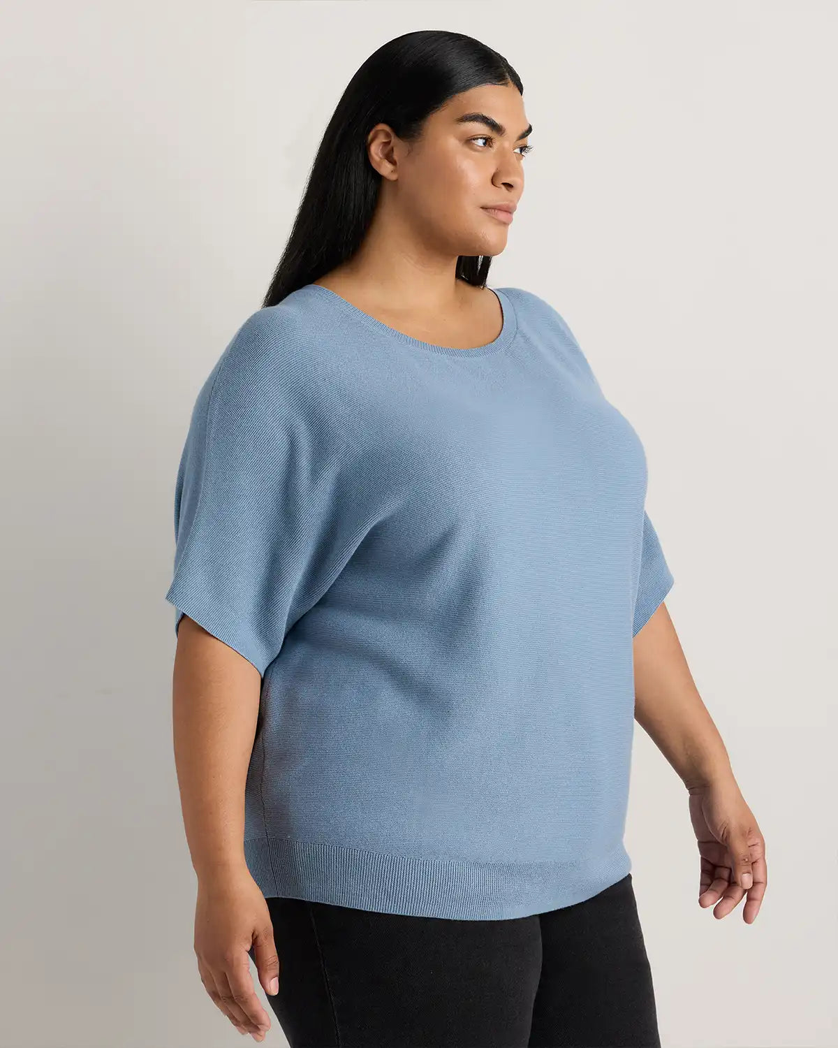 Lightweight Cotton Cashmere Link-Stitch Dolman Sweater