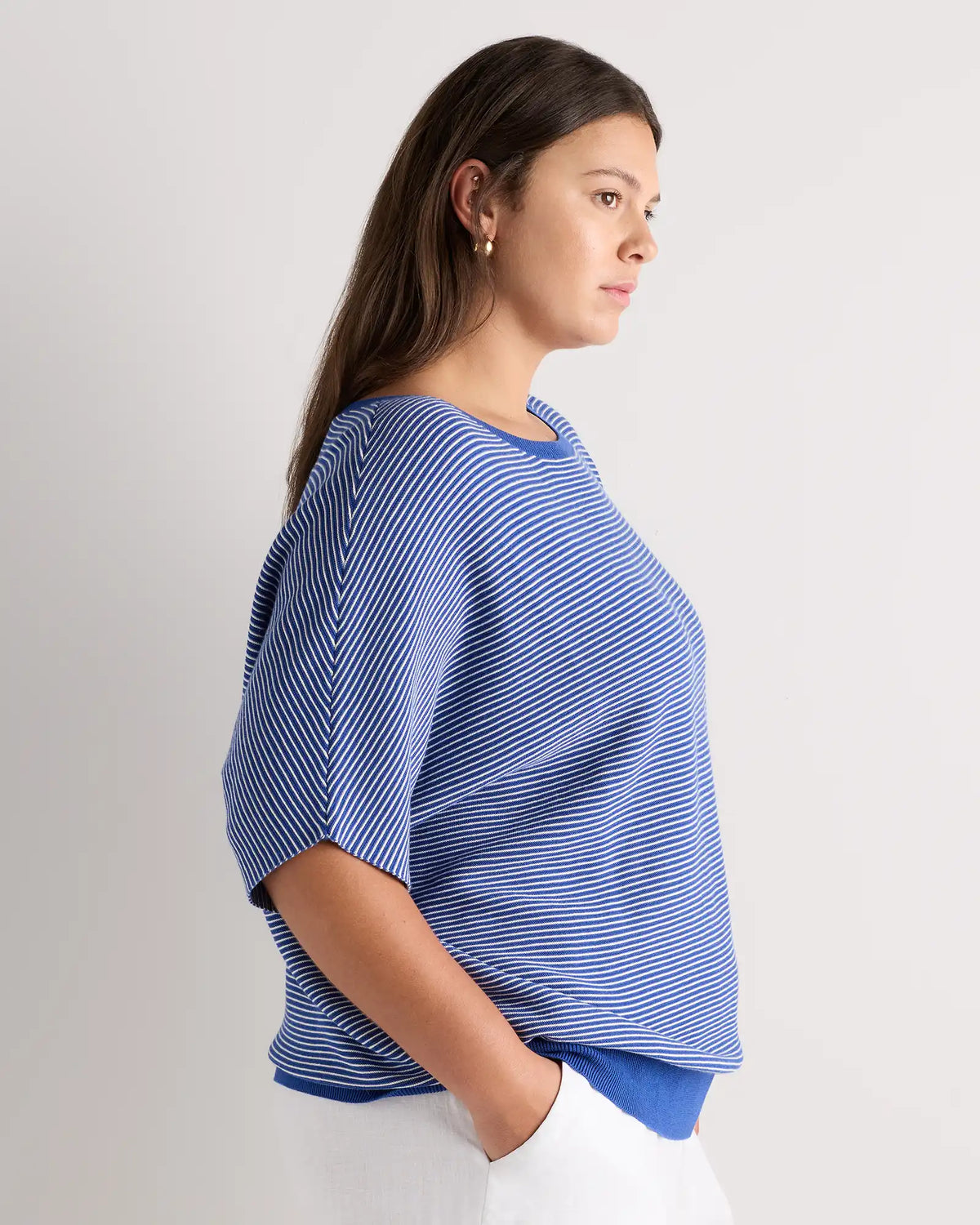 Lightweight Cotton Cashmere Link-Stitch Dolman Sweater