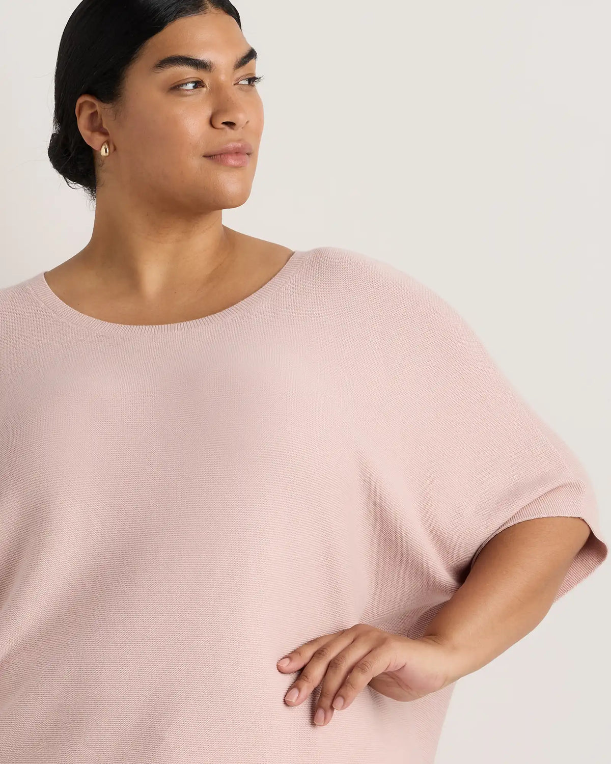 Lightweight Cotton Cashmere Link-Stitch Dolman Sweater