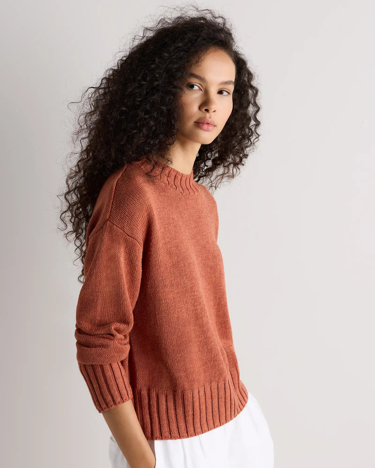 Cotton Linen Relaxed Crew Sweater