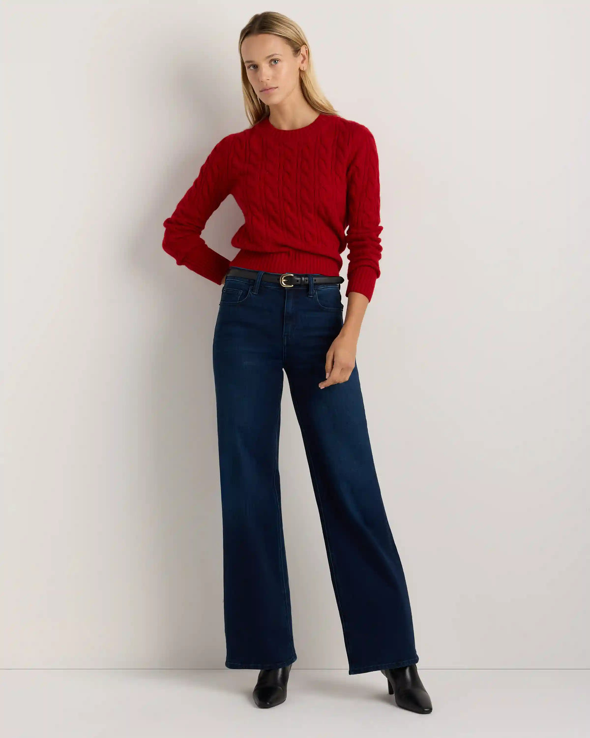 Mongolian Cashmere Shrunken Cable Crewneck Sweater