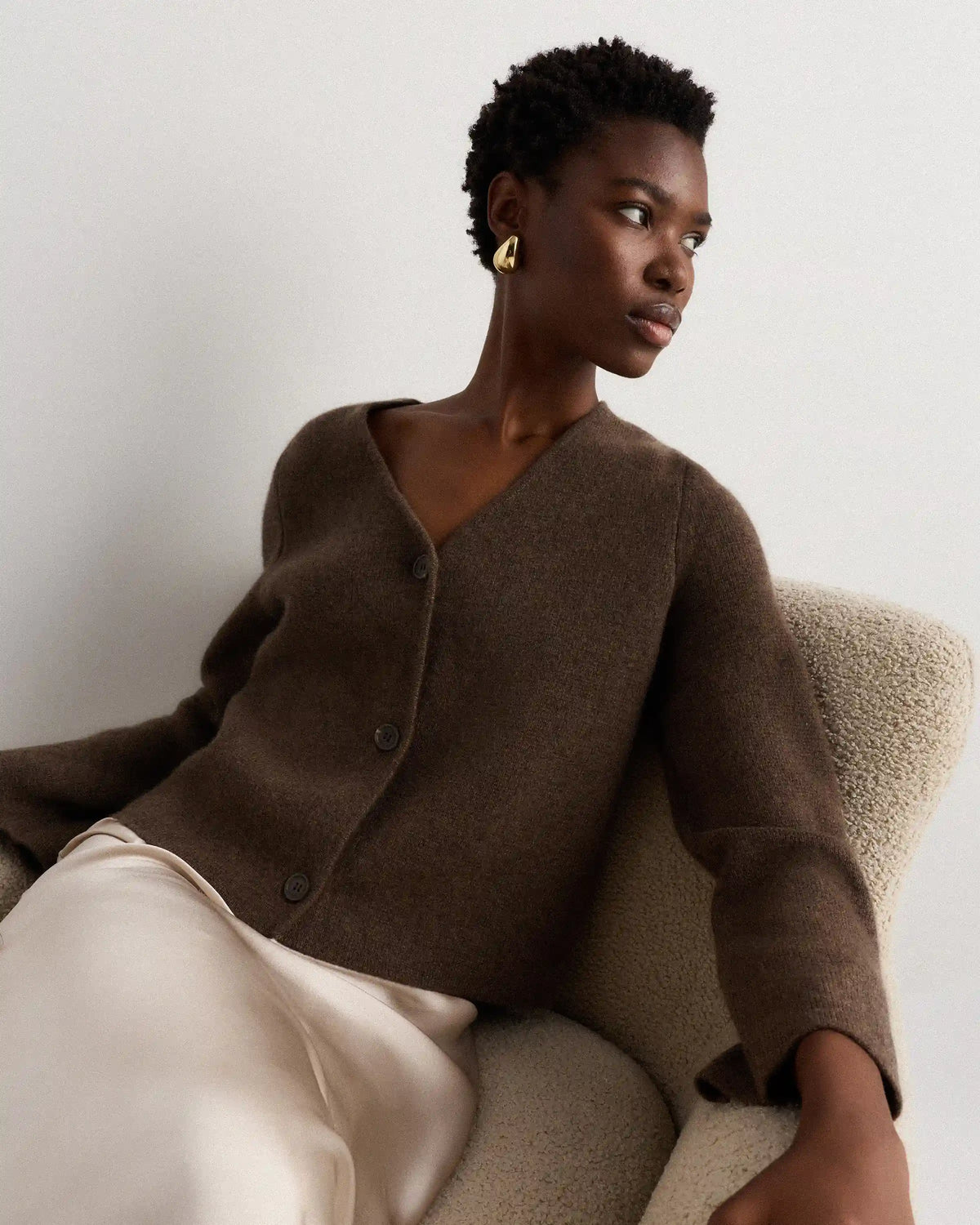 Mongolian Cashmere Structured V-Neck Cardigan