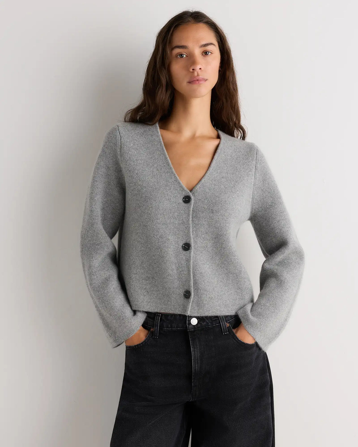 Mongolian Cashmere Structured V-Neck Cardigan