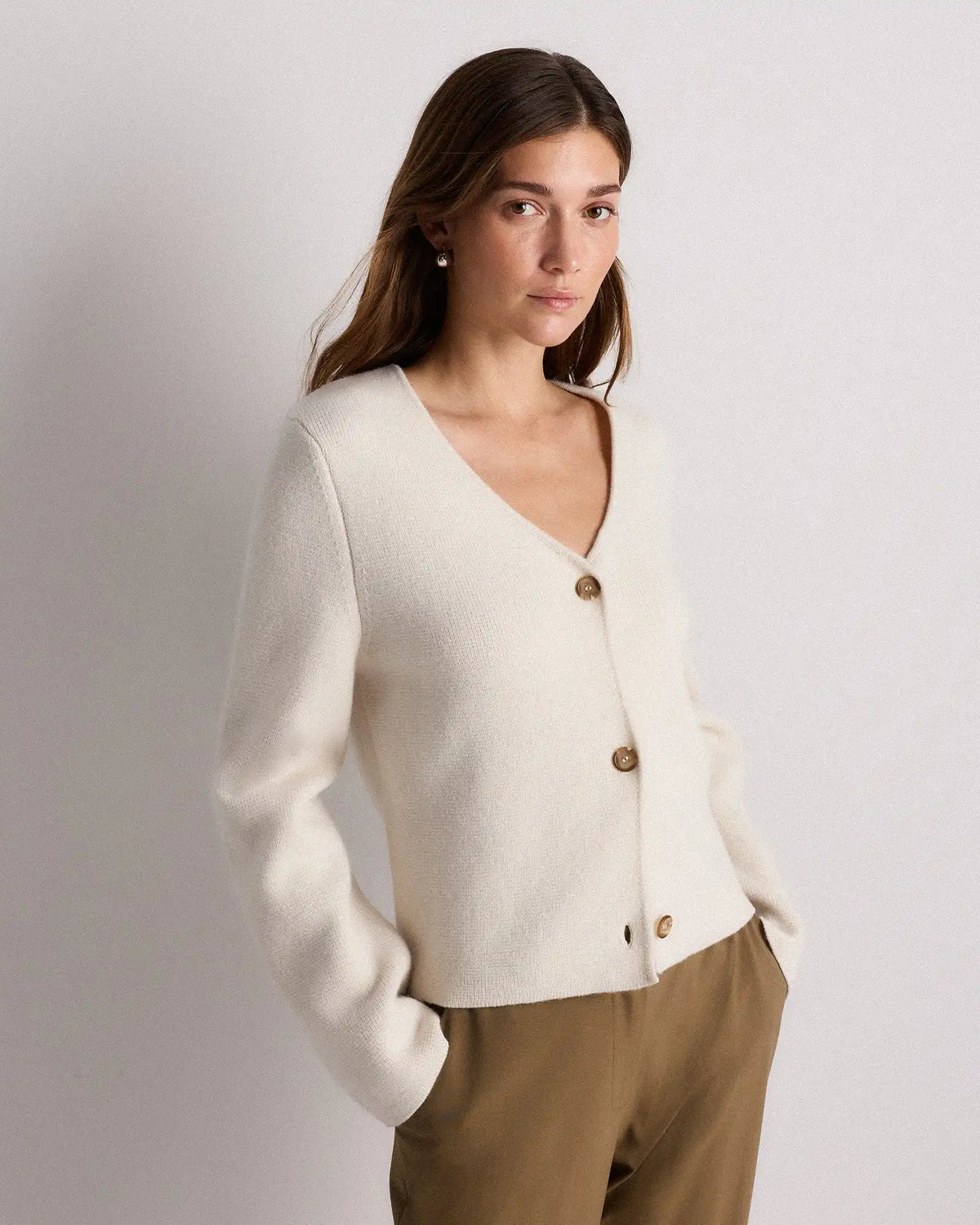 Mongolian Cashmere Structured V-Neck Cardigan