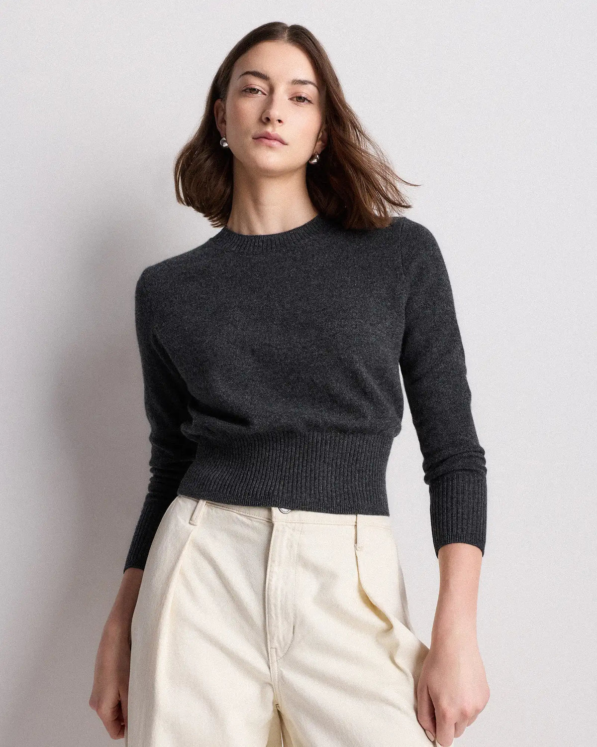 Mongolian Cashmere Shrunken Crewneck Sweater