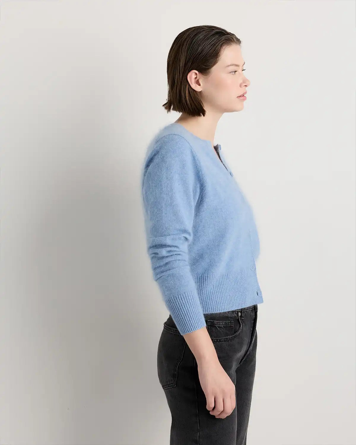 Brushed Cashmere Cropped Crewneck Cardigan