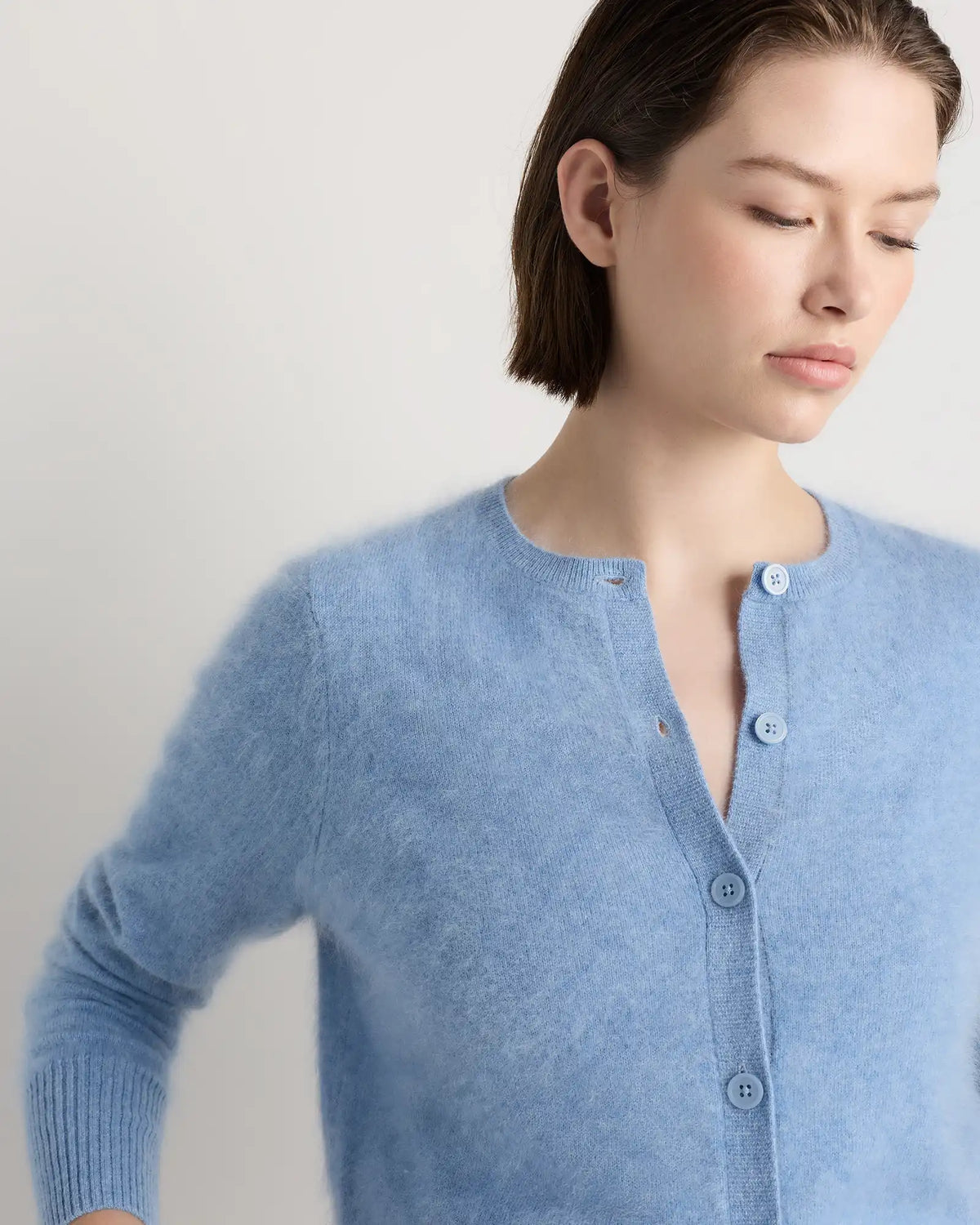 Brushed Cashmere Cropped Crewneck Cardigan