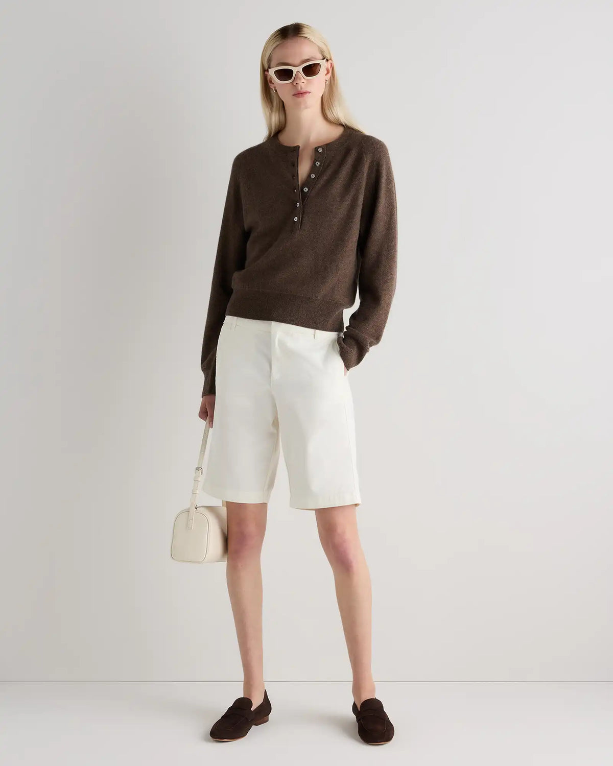 Mongolian Cashmere Dolman Sleeve Henley Sweater