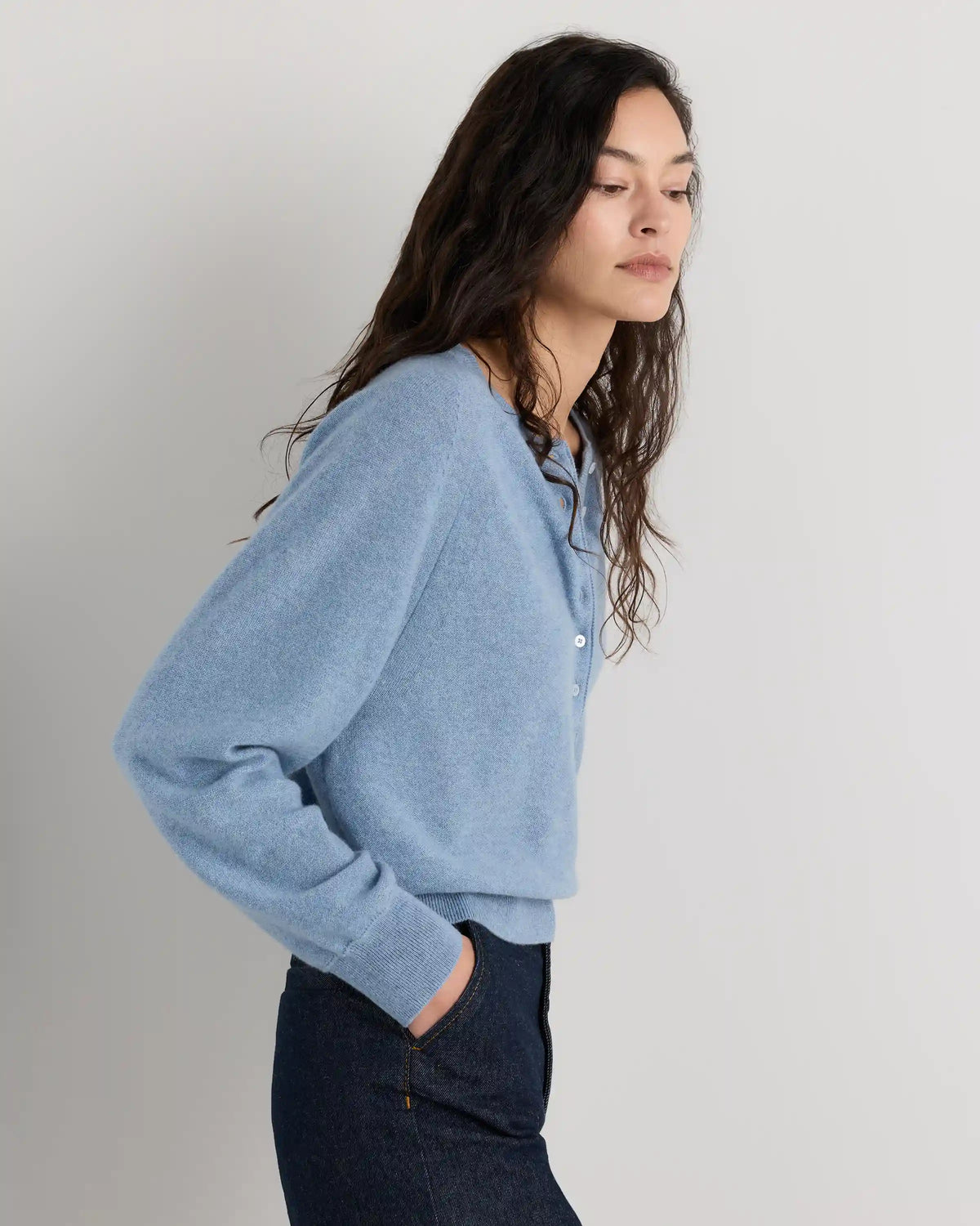 Mongolian Cashmere Dolman Sleeve Henley Sweater