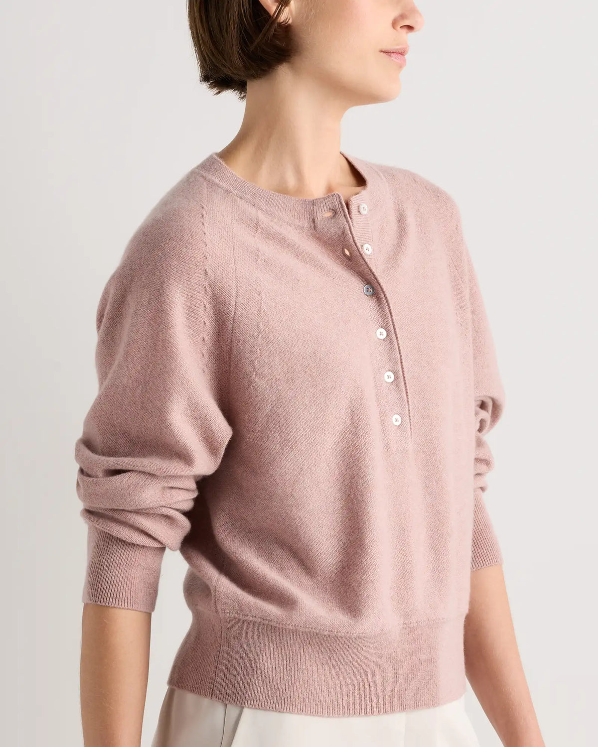 Mongolian Cashmere Dolman Sleeve Henley Sweater