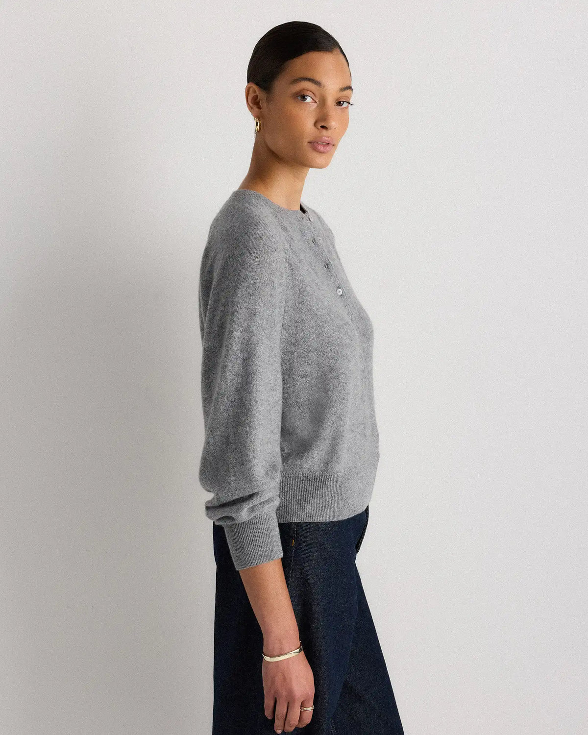 Mongolian Cashmere Dolman Sleeve Henley Sweater