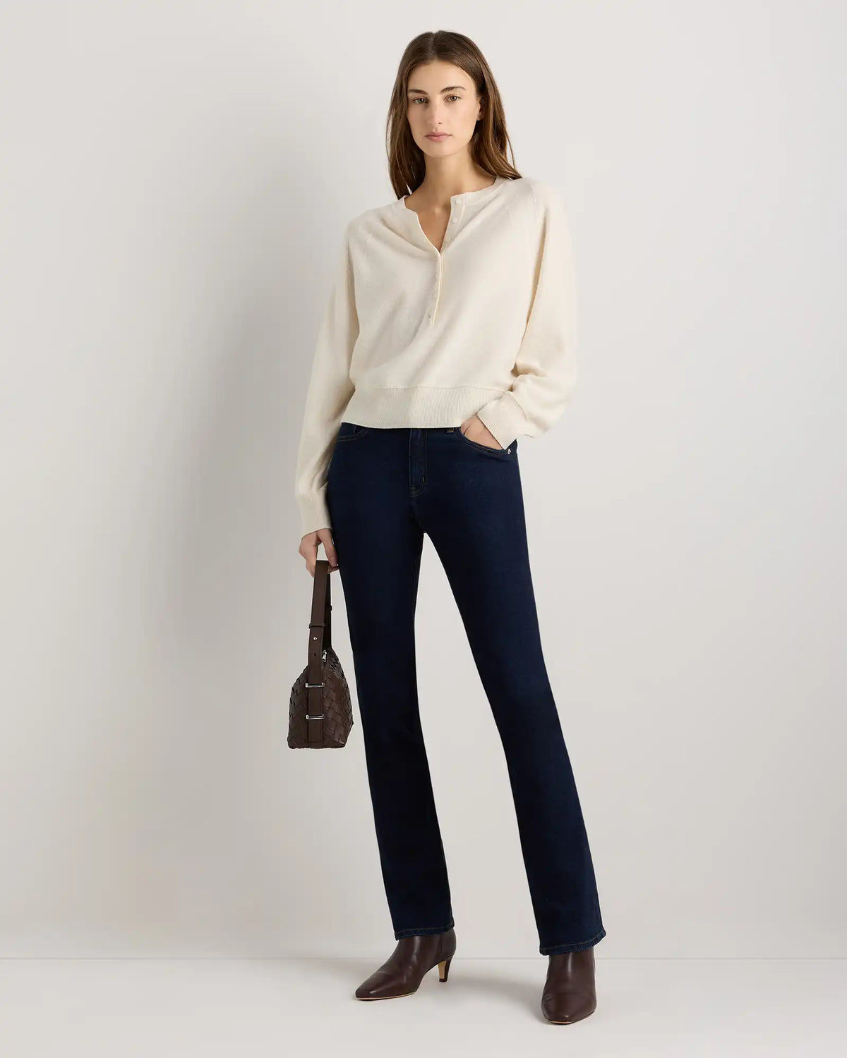 Mongolian Cashmere Dolman Sleeve Henley Sweater