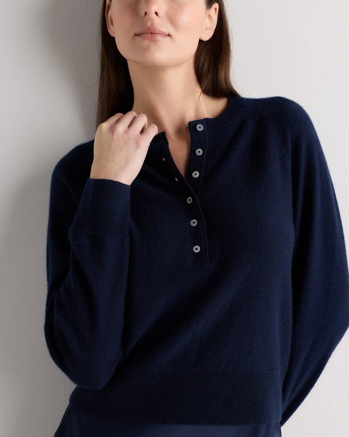 Mongolian Cashmere Dolman Sleeve Henley Sweater