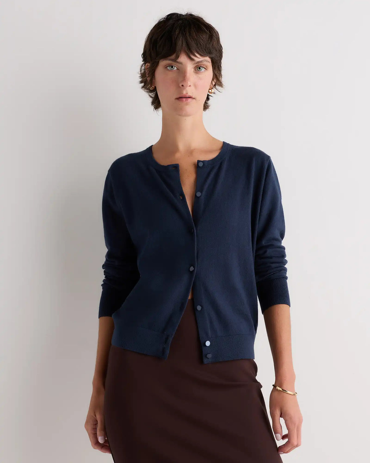 Lightweight Cotton Cashmere Crew Cardigan