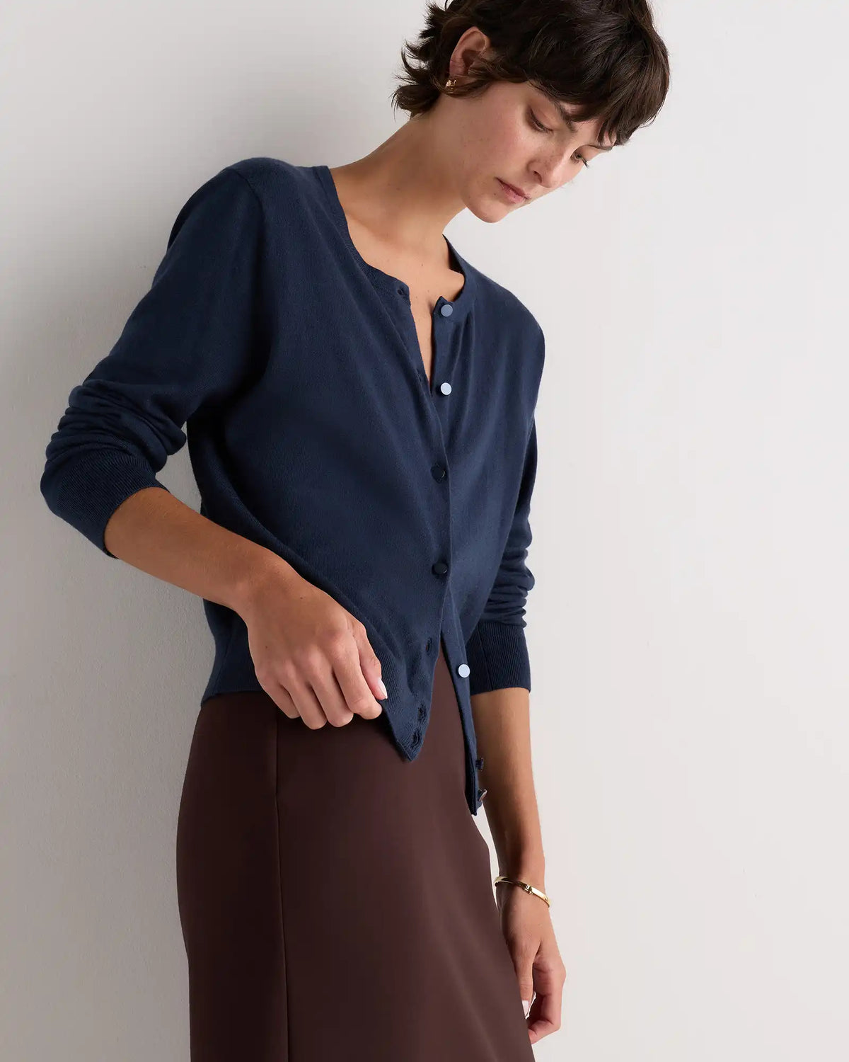 Lightweight Cotton Cashmere Crew Cardigan