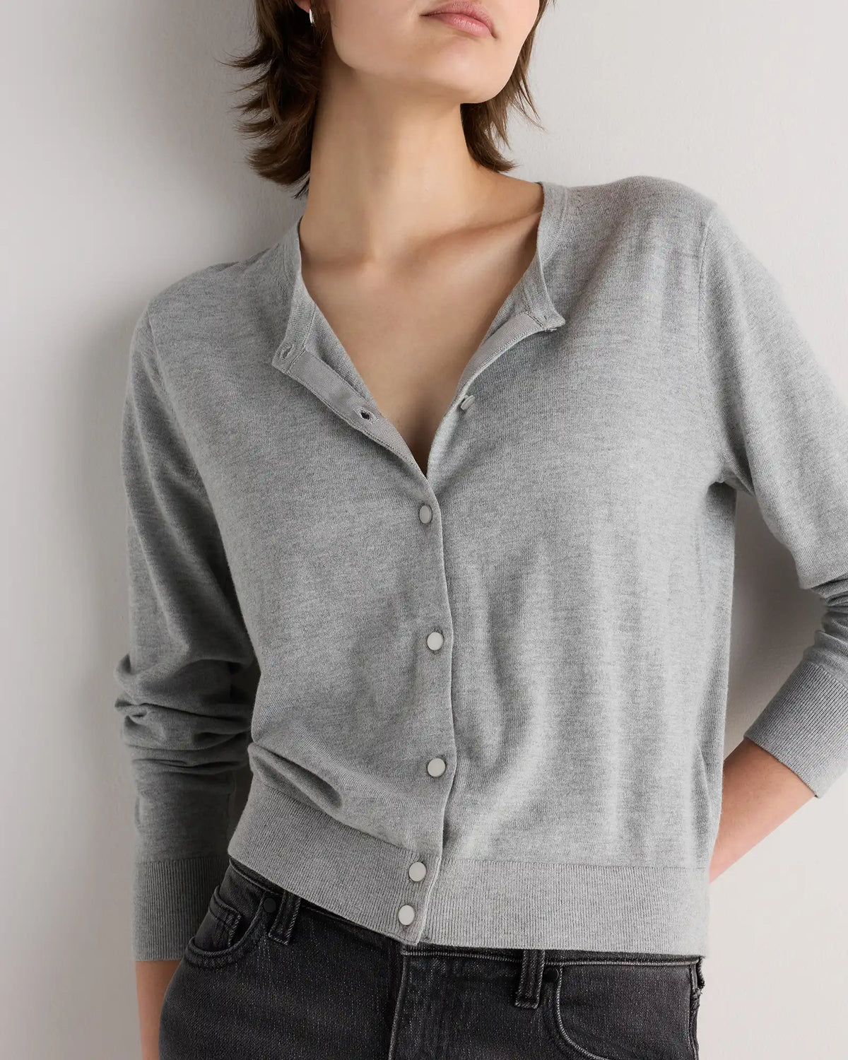 Lightweight Cotton Cashmere Crew Cardigan