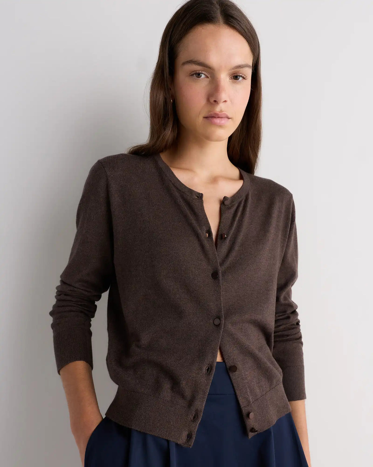 Lightweight Cotton Cashmere Crew Cardigan