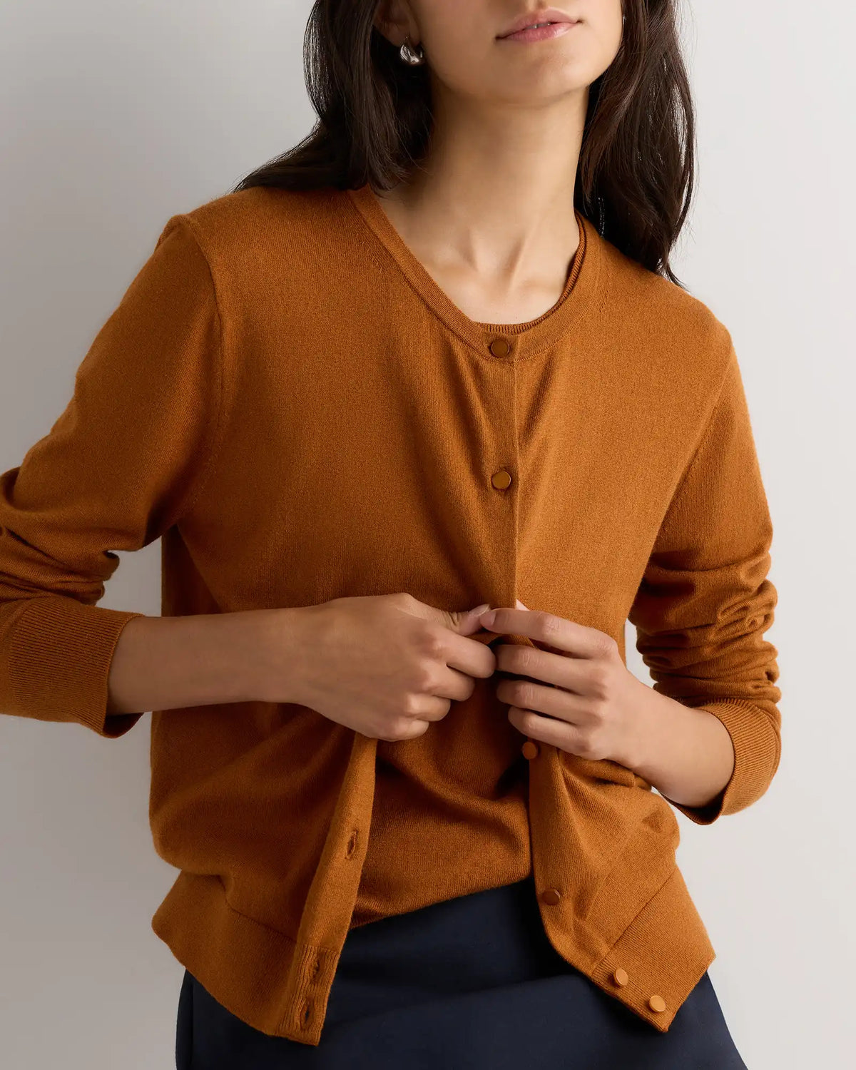 Lightweight Cotton Cashmere Crew Cardigan