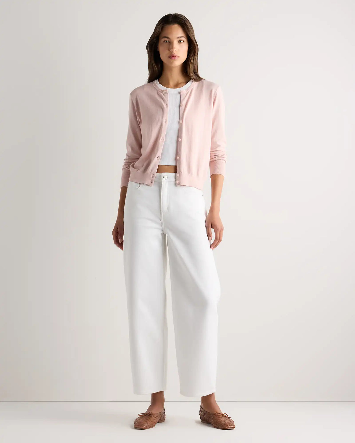 Lightweight Cotton Cashmere Crew Cardigan