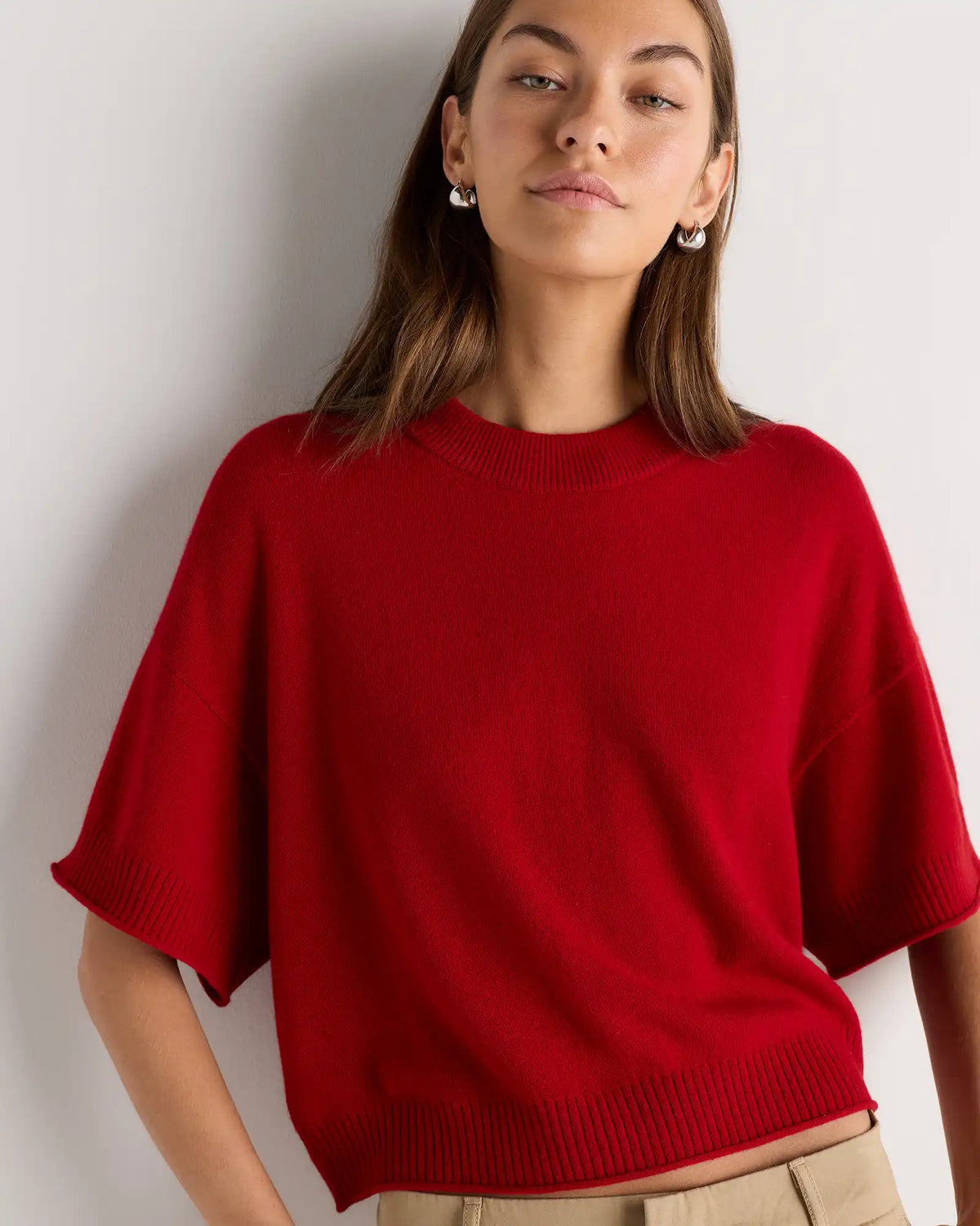 Mongolian Cashmere Cropped Oversized Tee