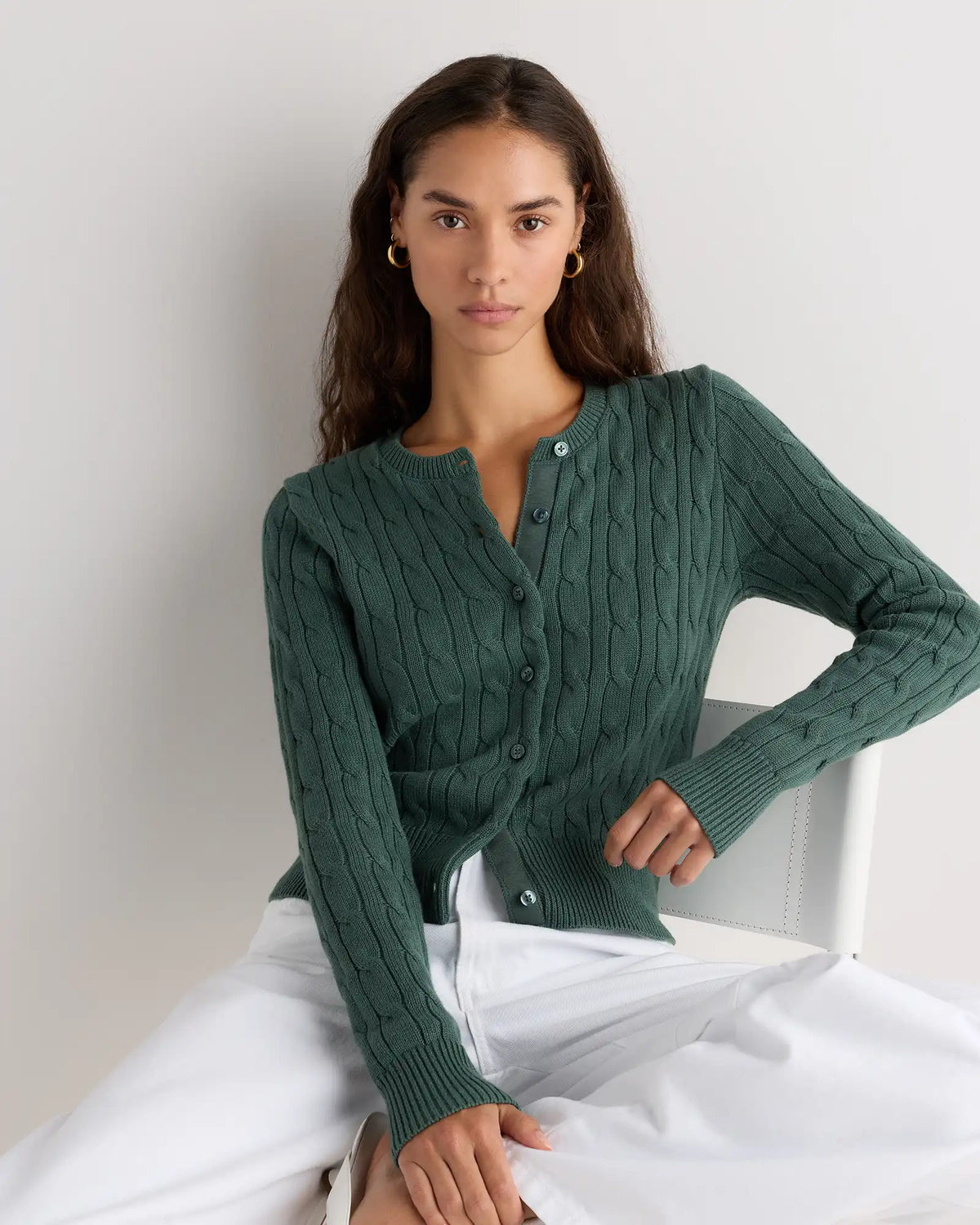 100% Organic Cotton Cable Crew Cardigan