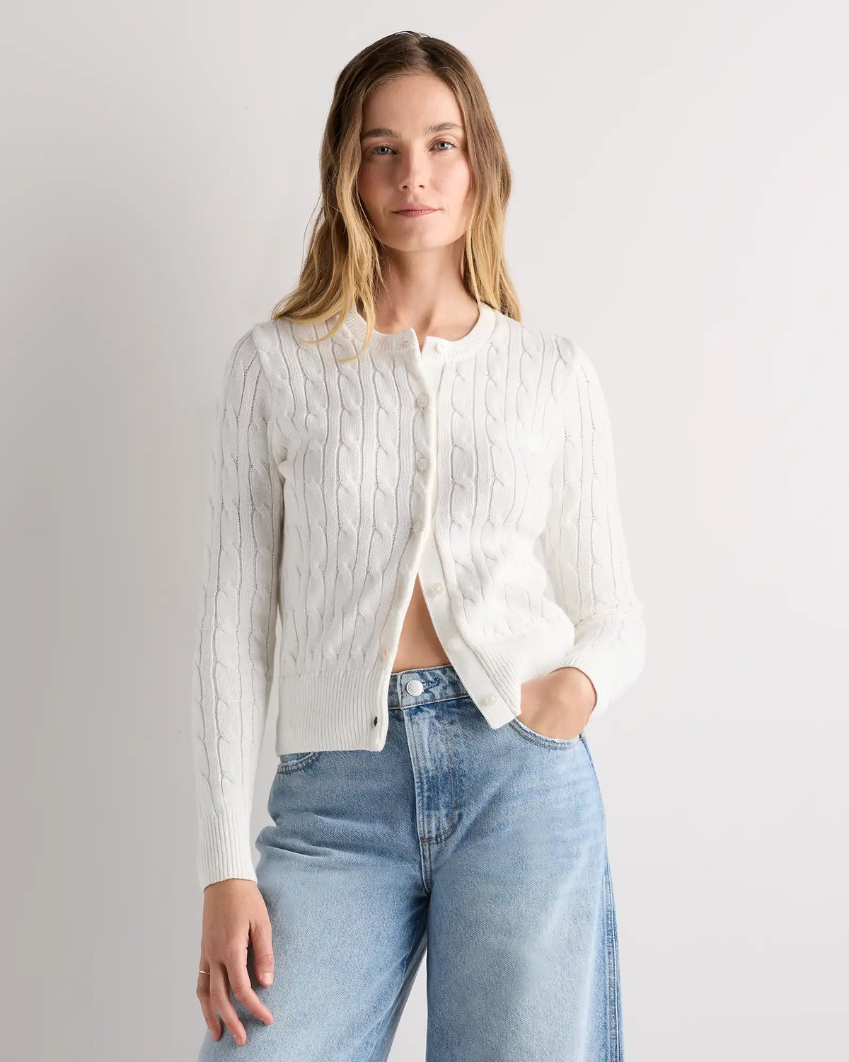 100% Organic Cotton Cable Crew Cardigan
