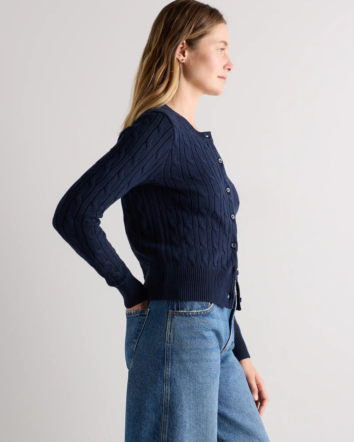 100% Organic Cotton Cable Crew Cardigan