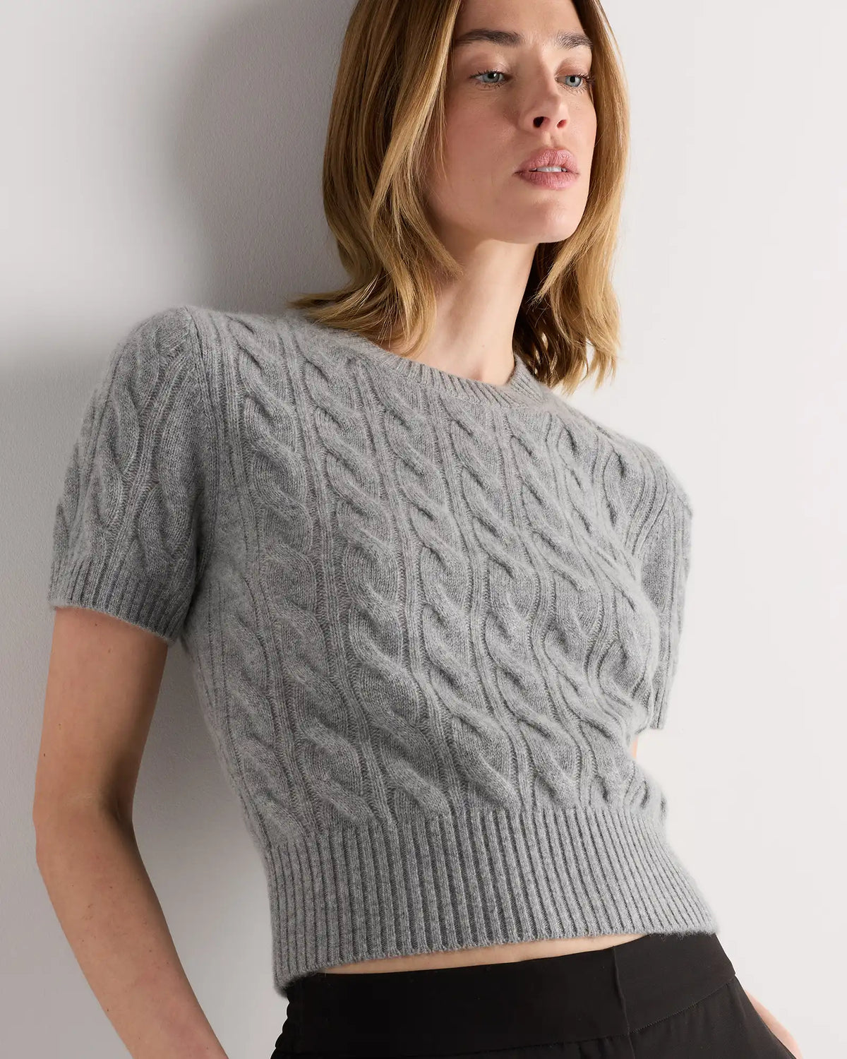 Mongolian Cashmere Shrunken Cable Tee