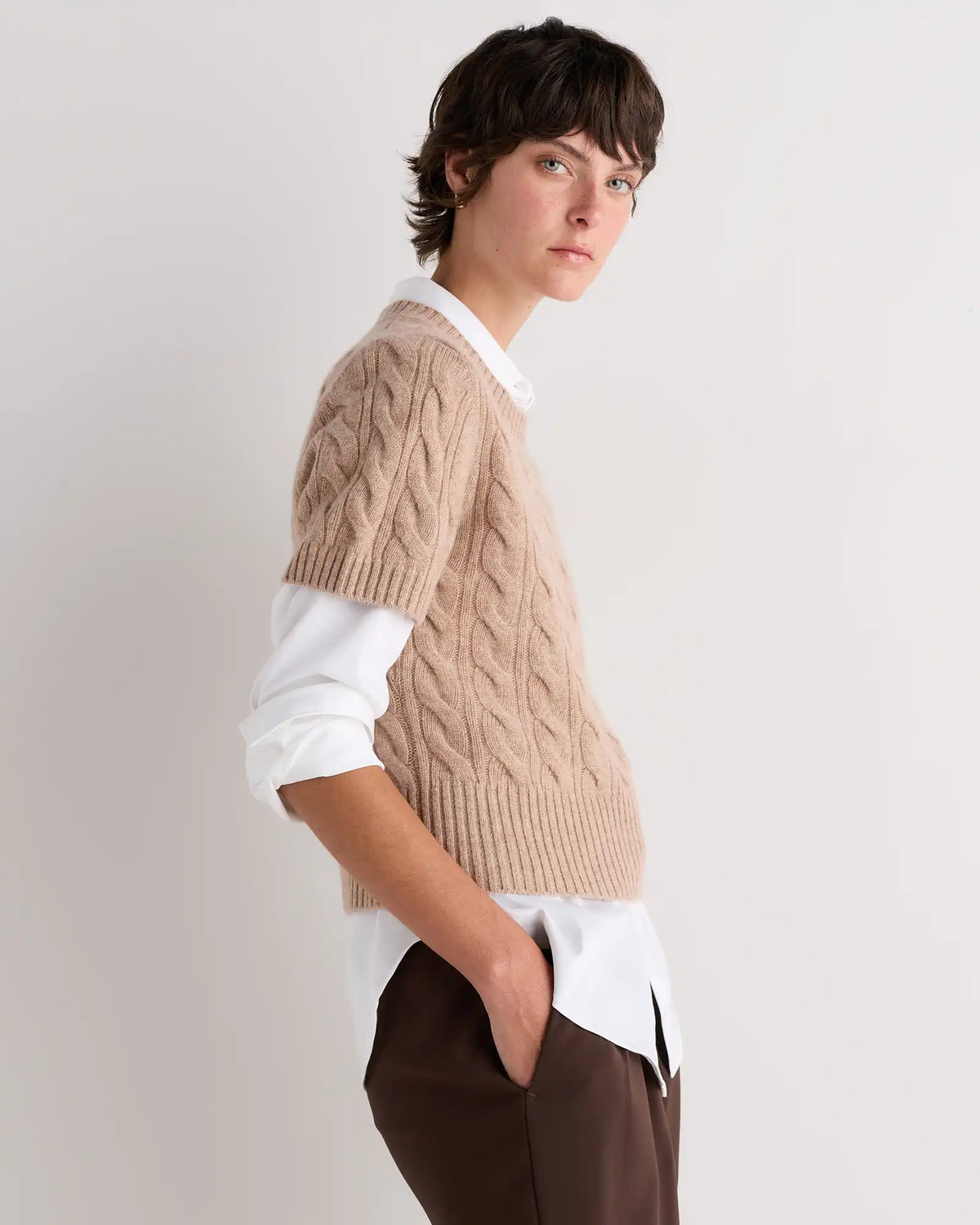 Mongolian Cashmere Shrunken Cable Tee