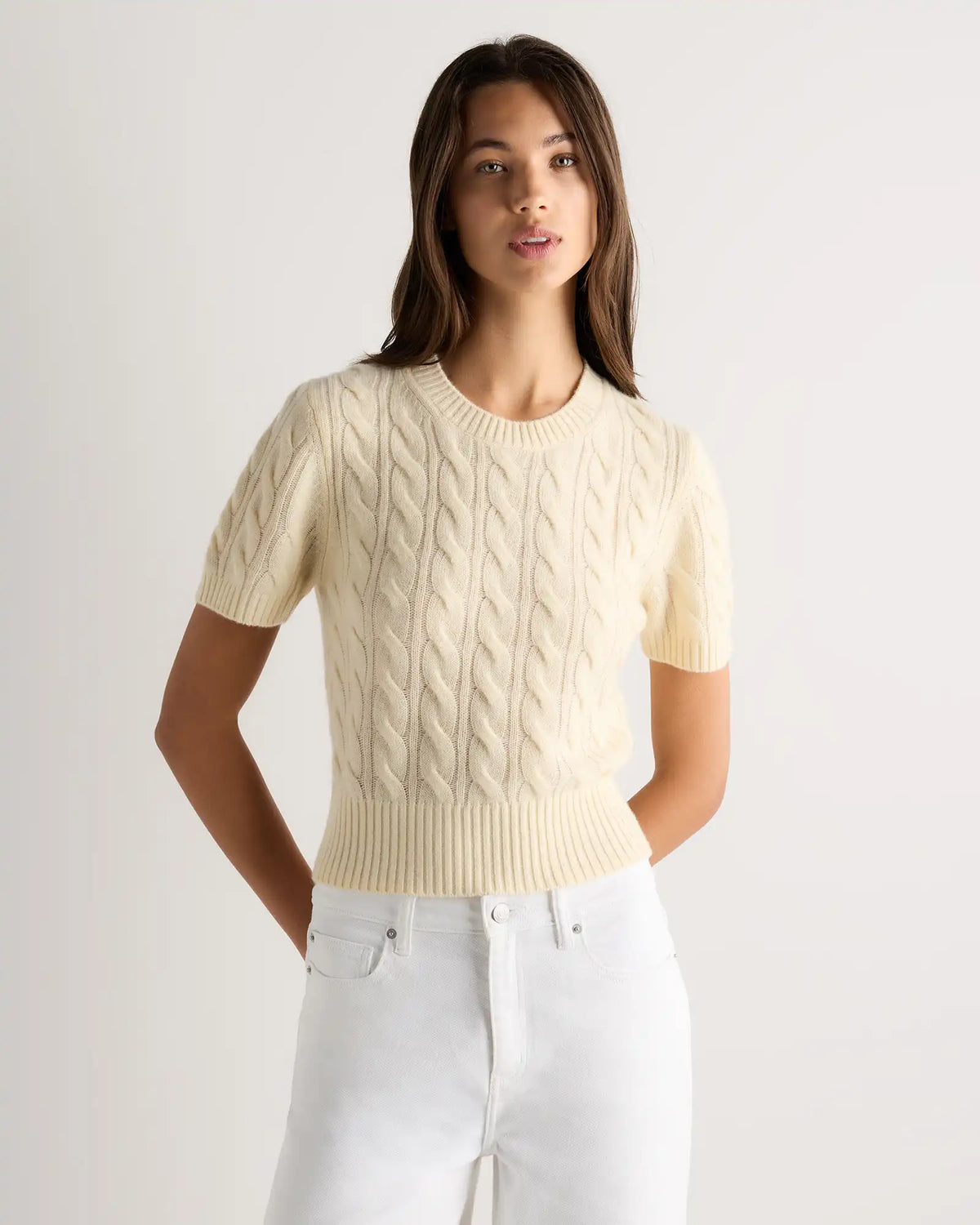 Mongolian Cashmere Shrunken Cable Tee