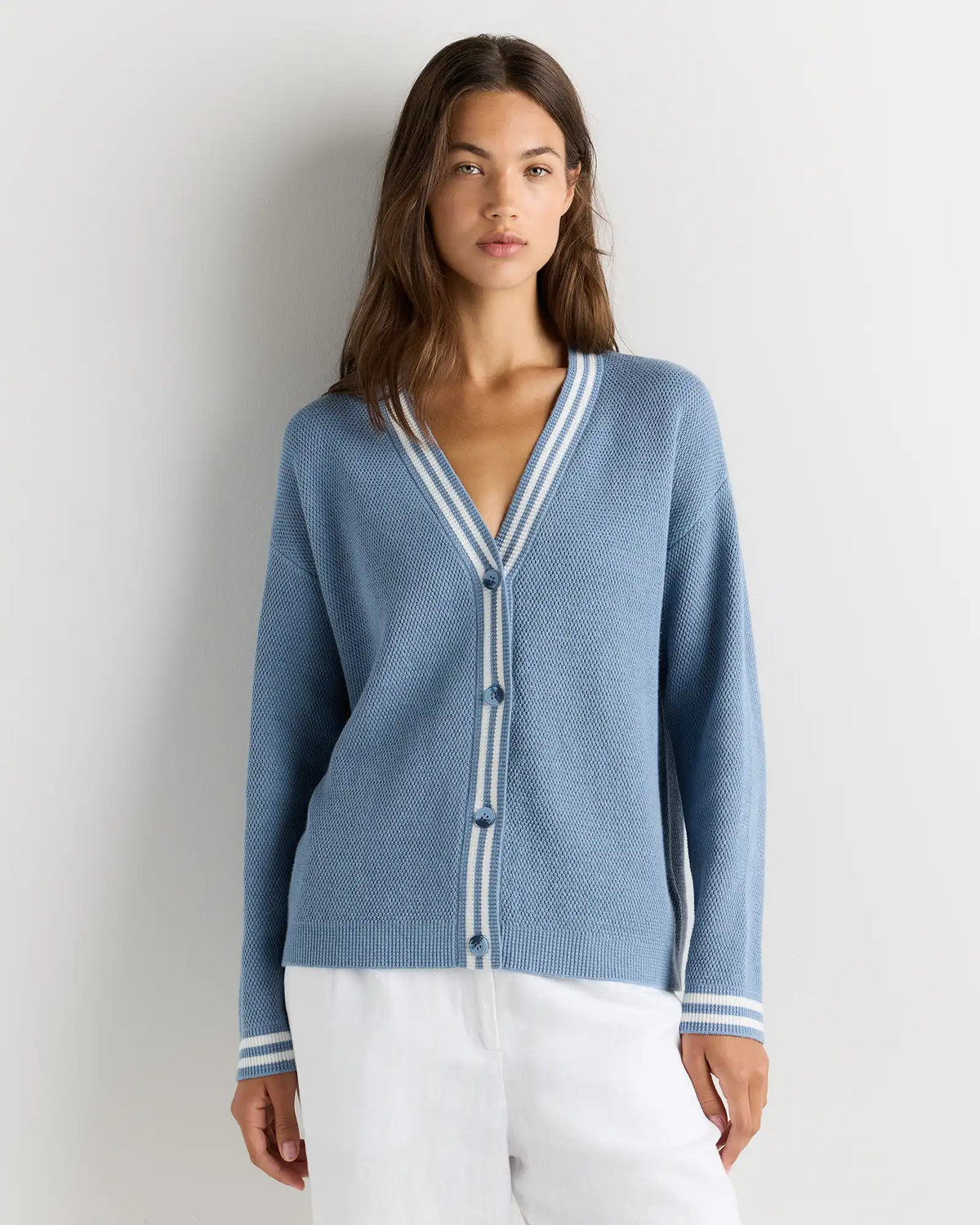 Cotton Cashmere Textured Varsity Cardigan