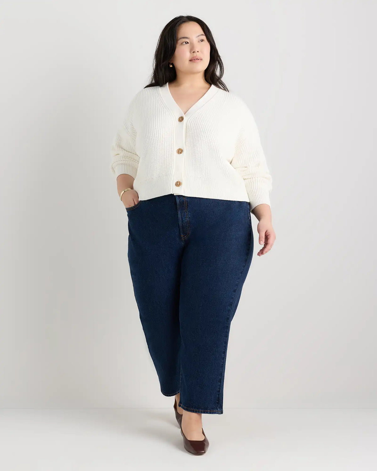 100% Organic Cotton Fisherman Boxy Cropped Cardigan