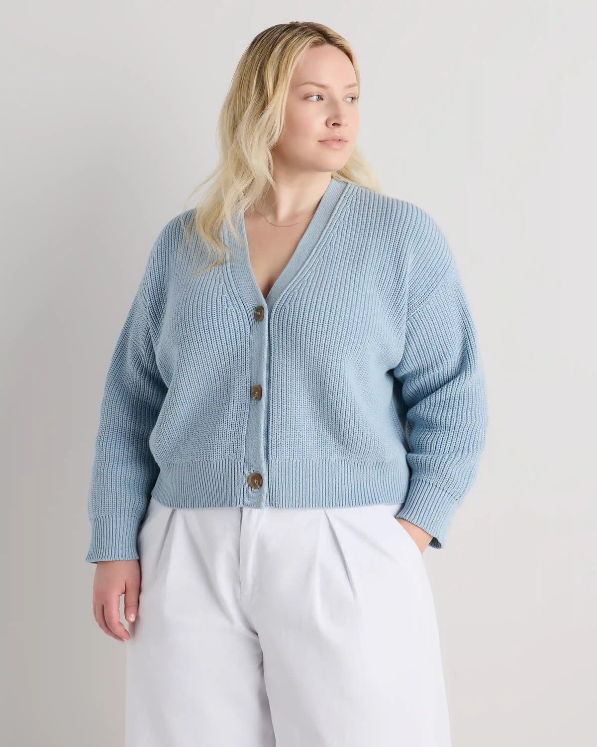 100% Organic Cotton Fisherman Boxy Cropped Cardigan