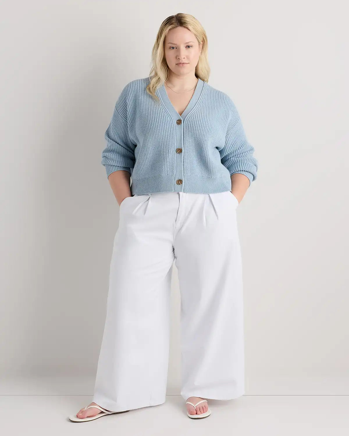 100% Organic Cotton Fisherman Boxy Cropped Cardigan