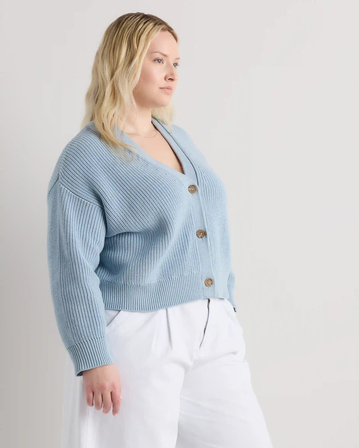 100% Organic Cotton Fisherman Boxy Cropped Cardigan
