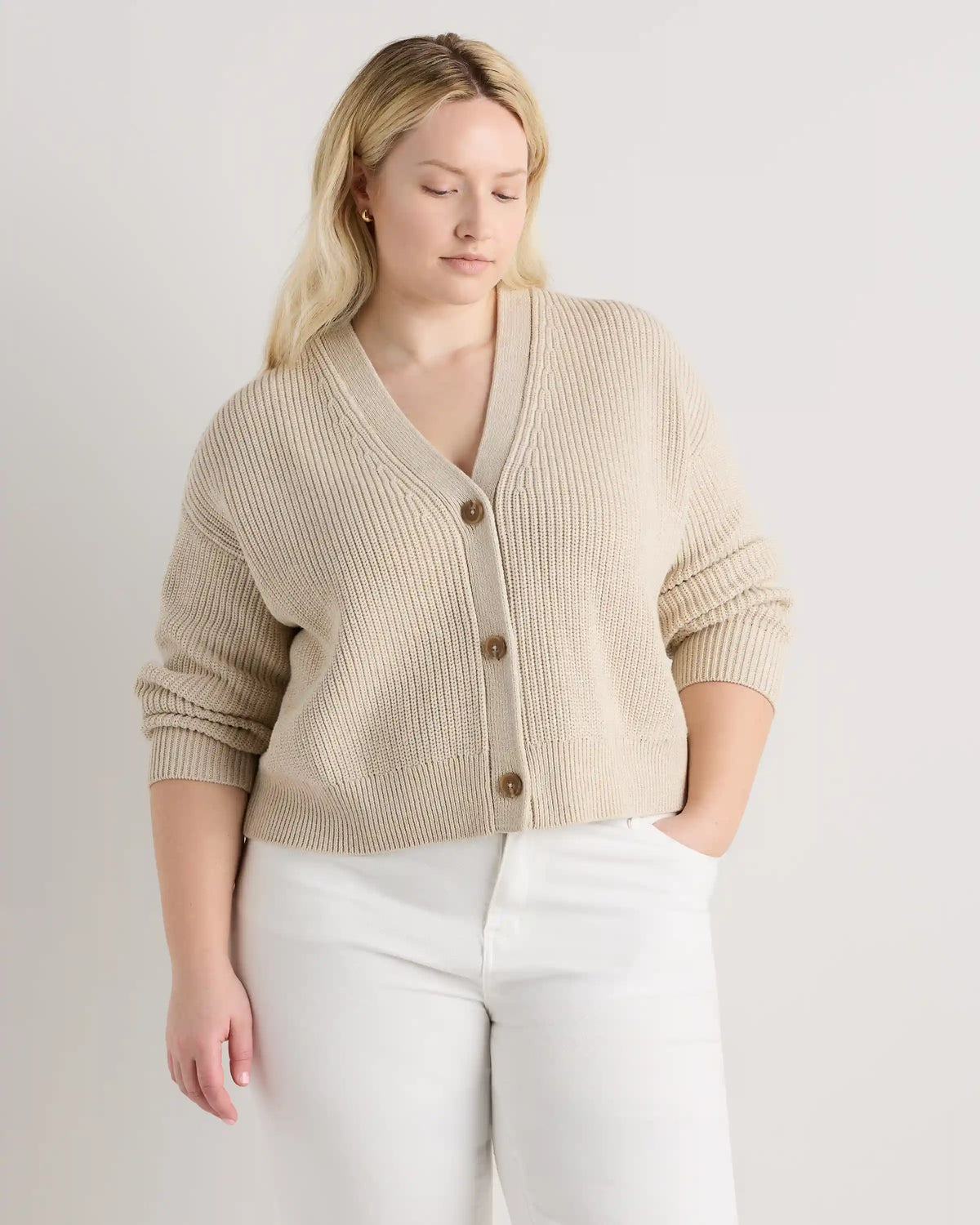 100% Organic Cotton Fisherman Boxy Cropped Cardigan
