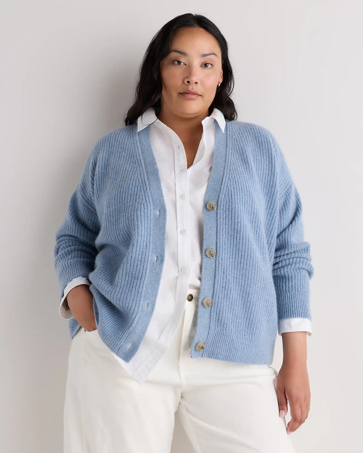 Mongolian Cashmere Fisherman Boxy Cropped Cardigan Sweater