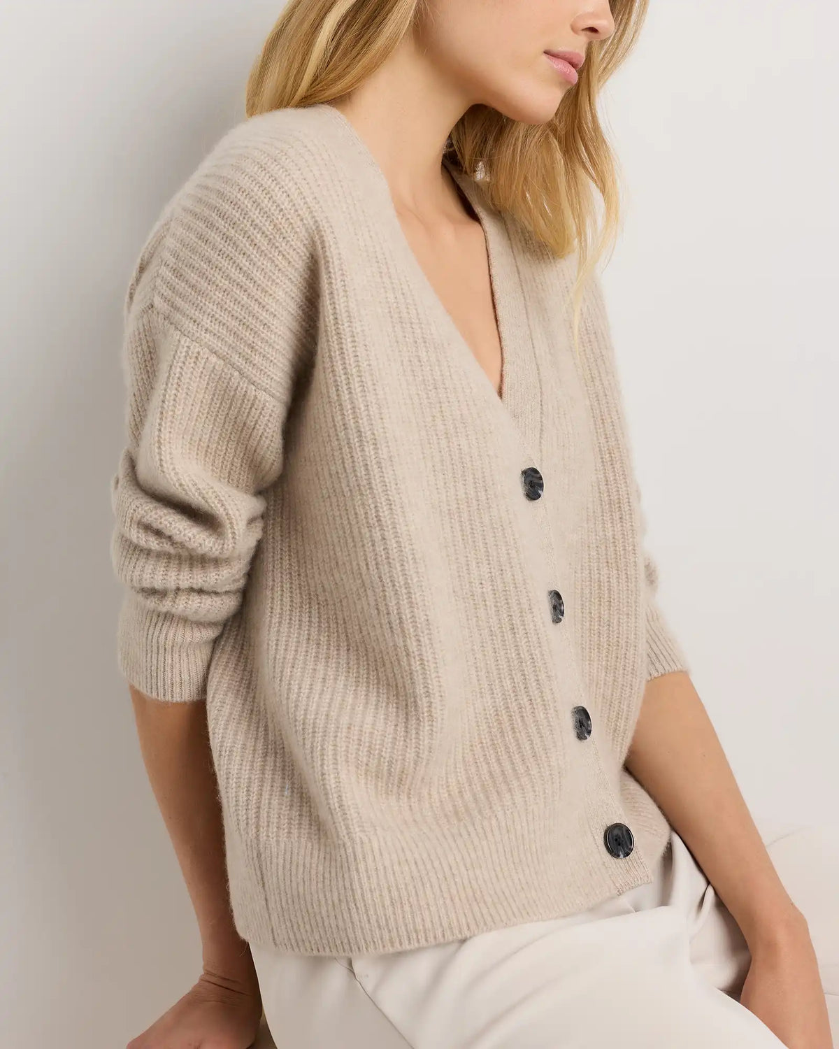 Mongolian Cashmere Fisherman Boxy Cropped Cardigan Sweater