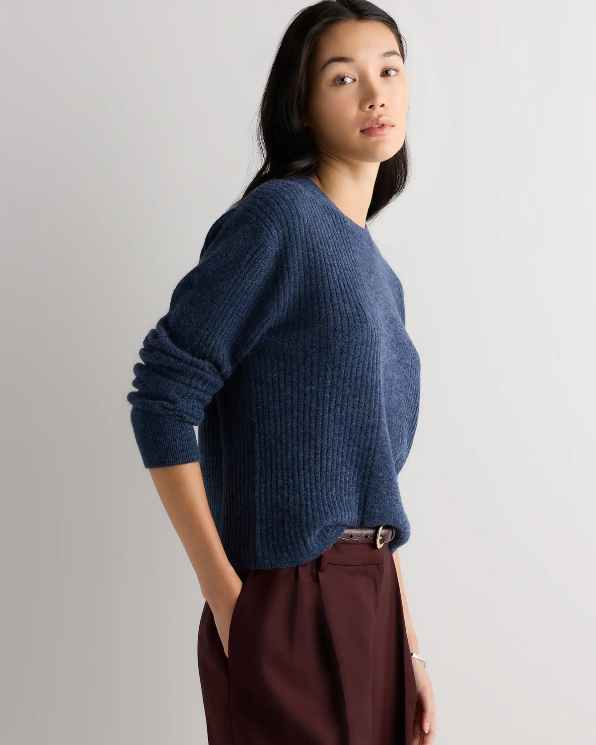 Lightweight Baby Alpaca Relaxed Ribbed Crewneck