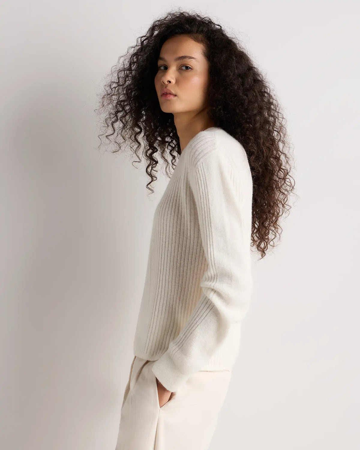 Lightweight Baby Alpaca Relaxed Ribbed Crewneck