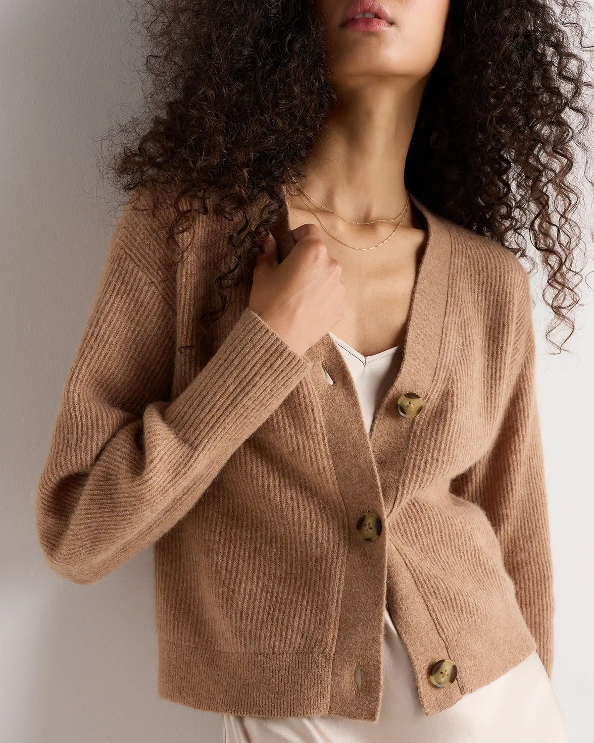 Lightweight Baby Alpaca Cropped V-Neck Cardigan