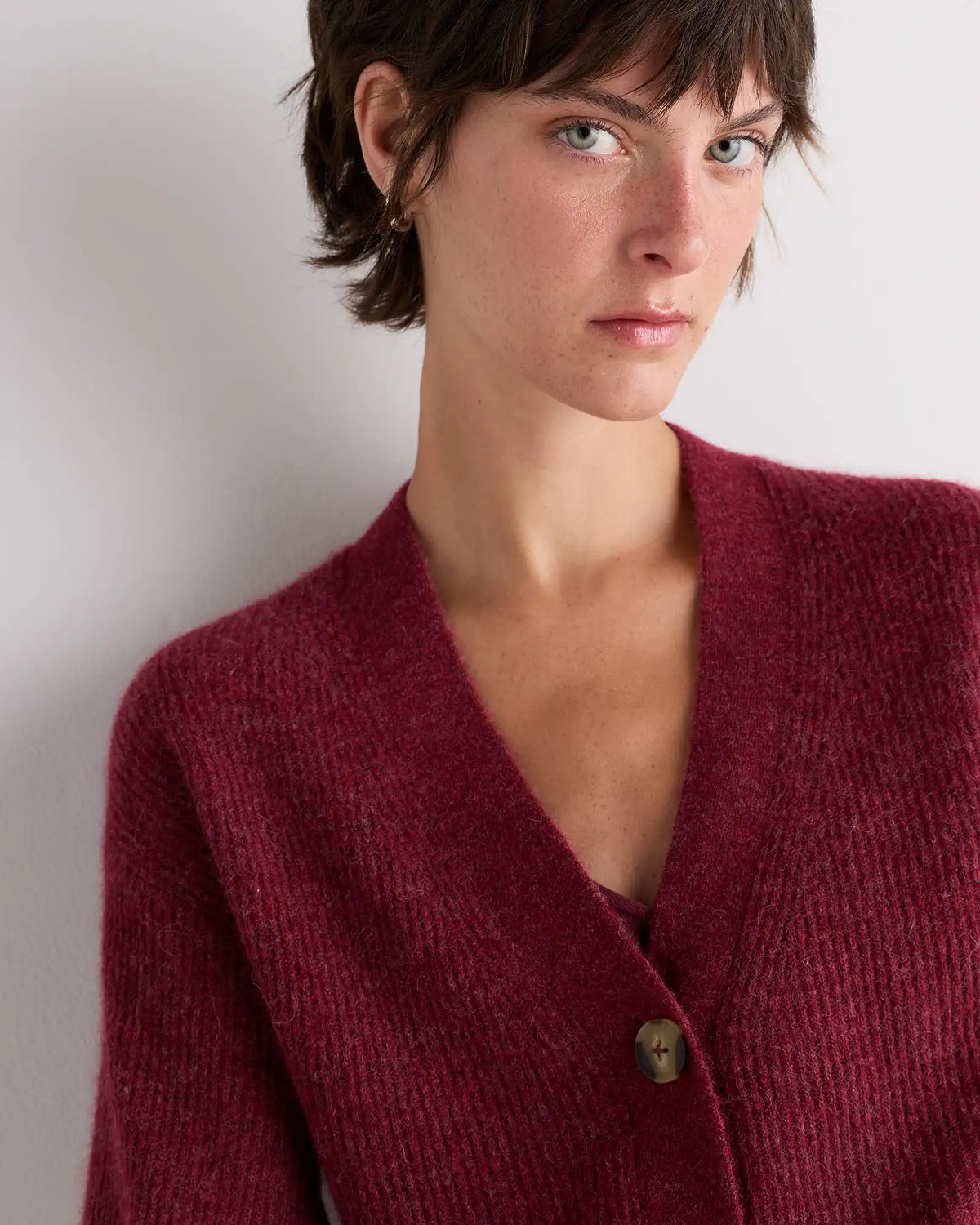 Lightweight Baby Alpaca Cropped V-Neck Cardigan