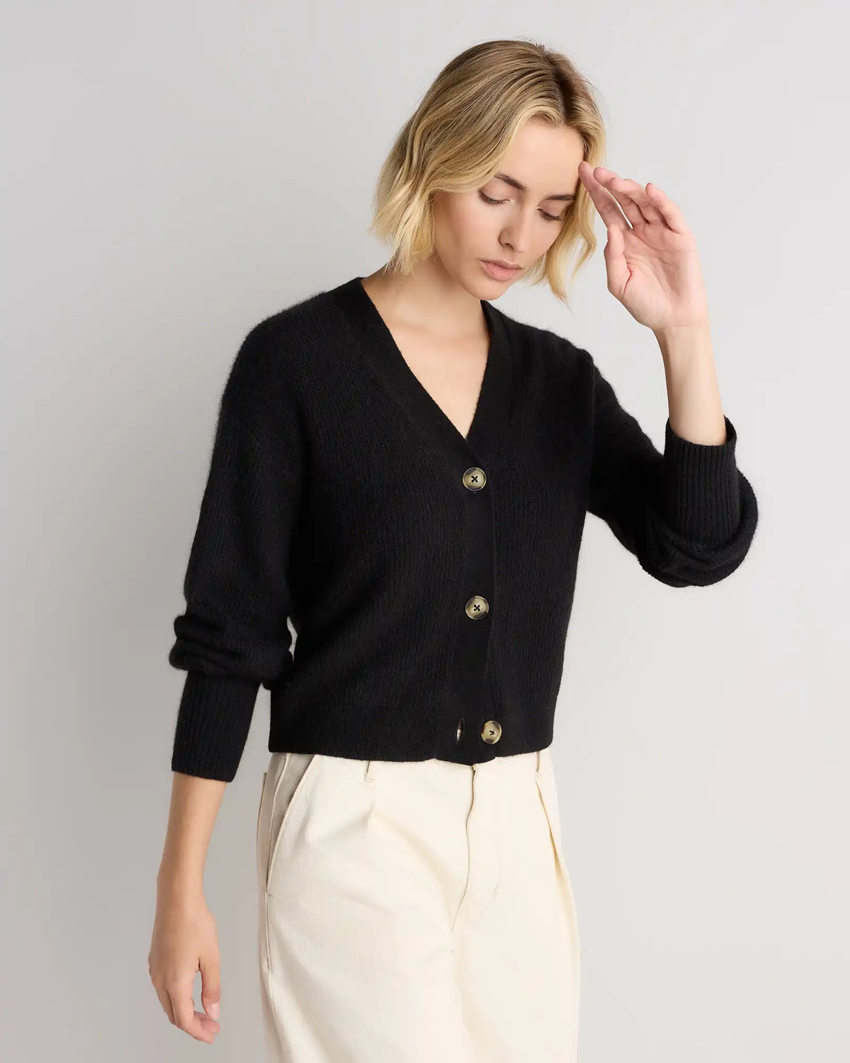 Lightweight Baby Alpaca Cropped V-Neck Cardigan