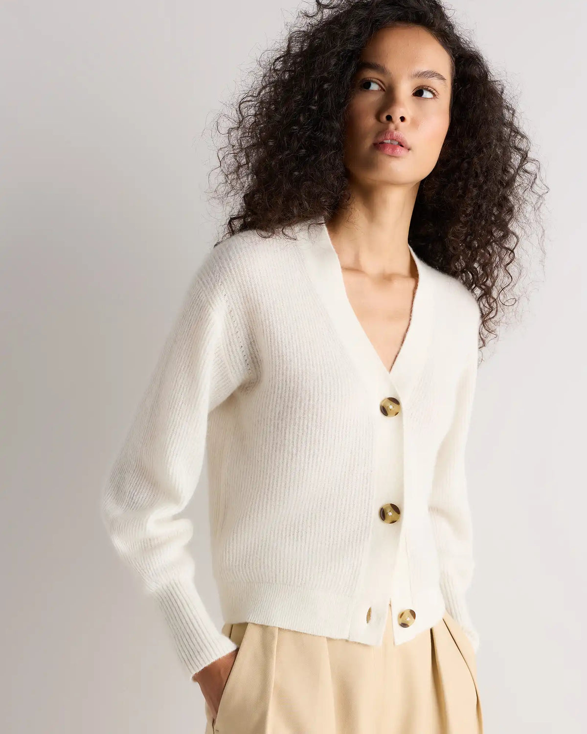 Lightweight Baby Alpaca Cropped V-Neck Cardigan