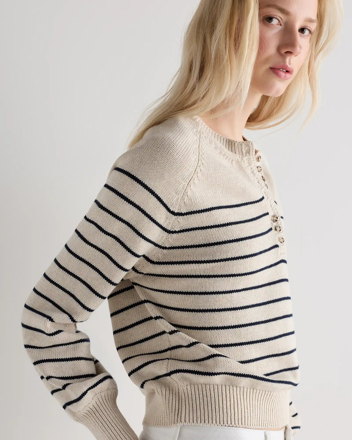 100% Organic Cotton Striped Henley Sweater