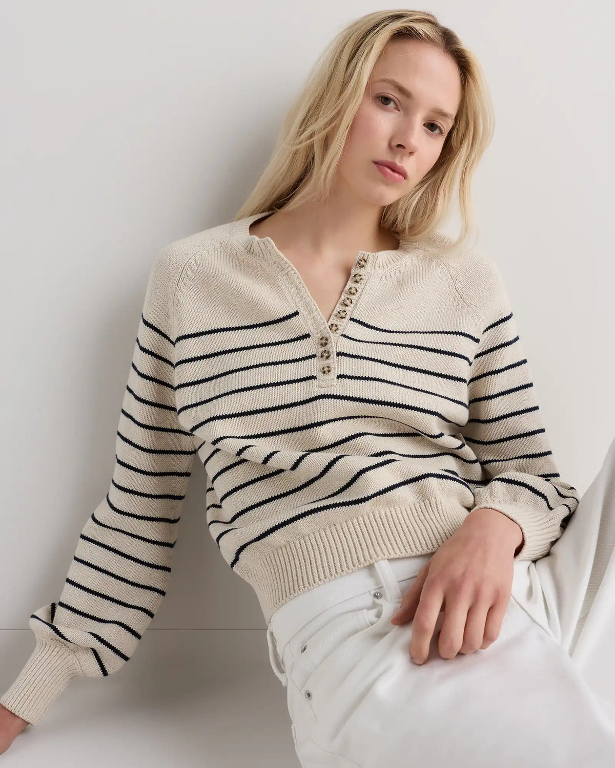 100% Organic Cotton Striped Henley Sweater