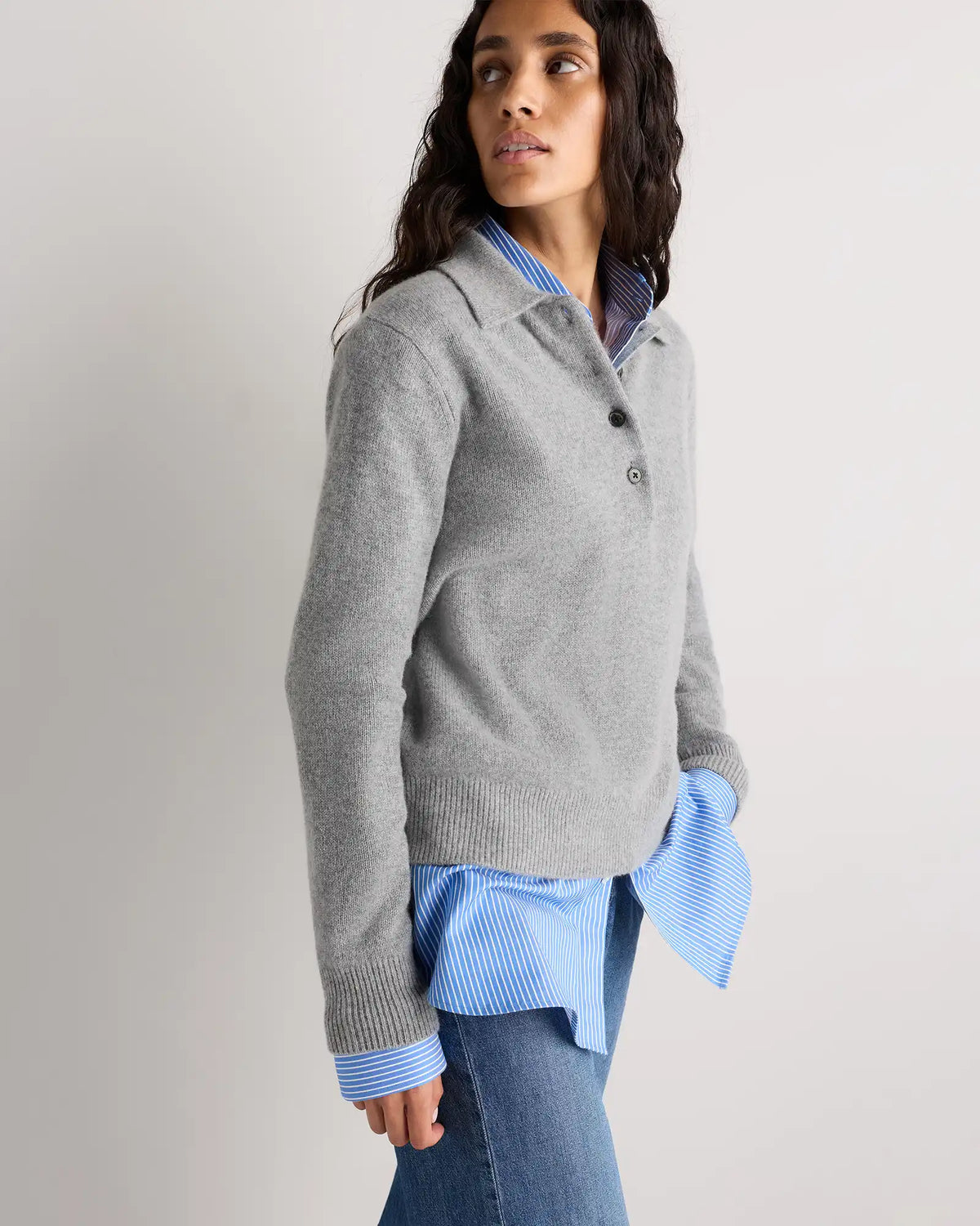 Mongolian Cashmere Button Polo Sweater