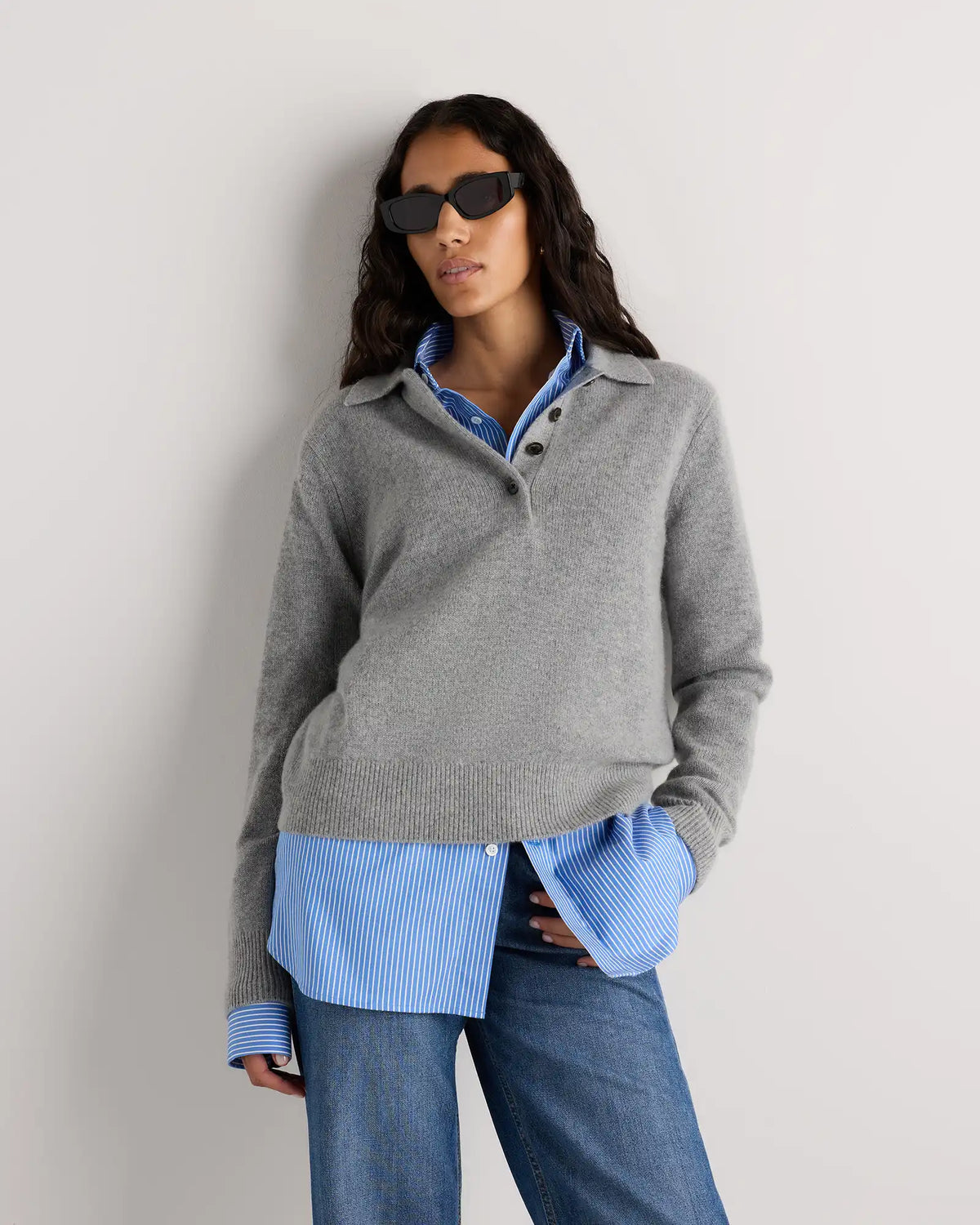 Mongolian Cashmere Button Polo Sweater